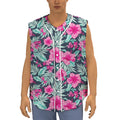 Pink Hibiscus Tropical Pattern Print Sleeveless Baseball Jersey
