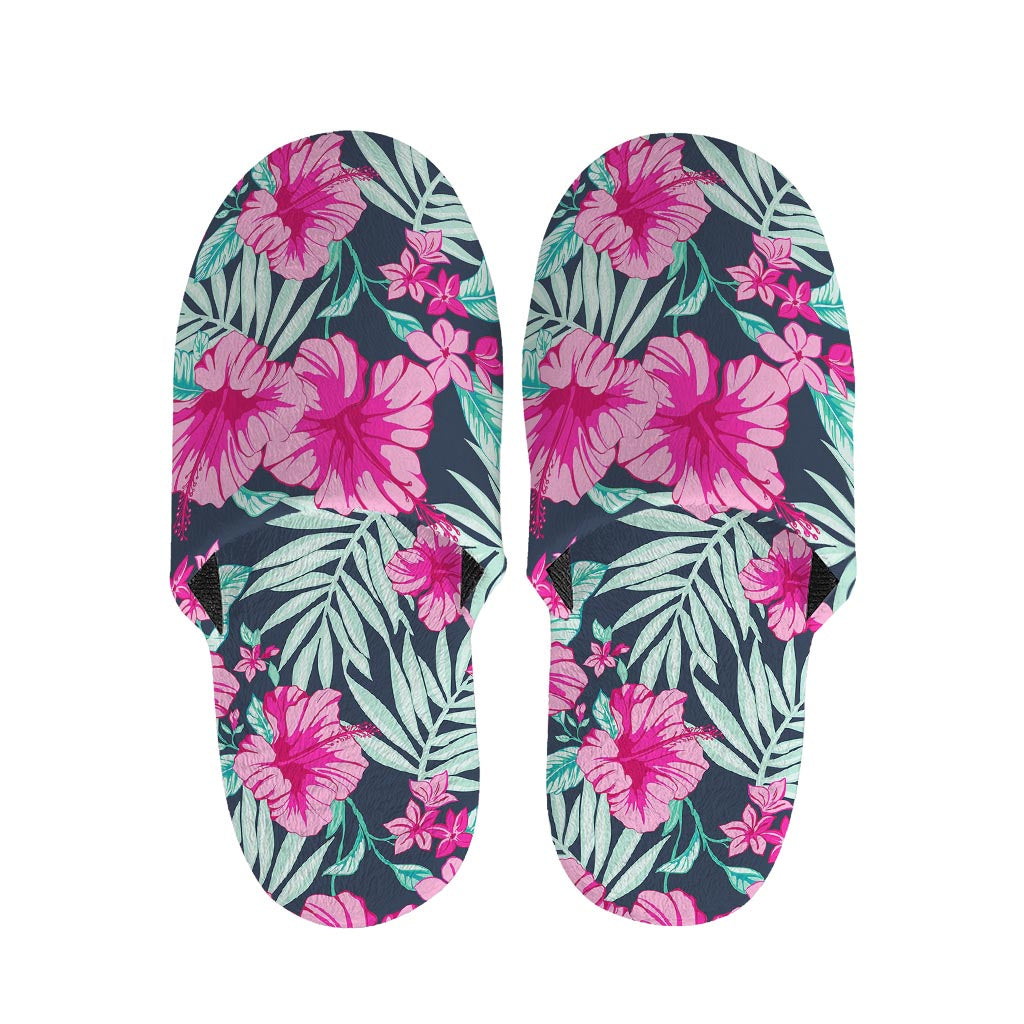 Pink Hibiscus Tropical Pattern Print Slippers