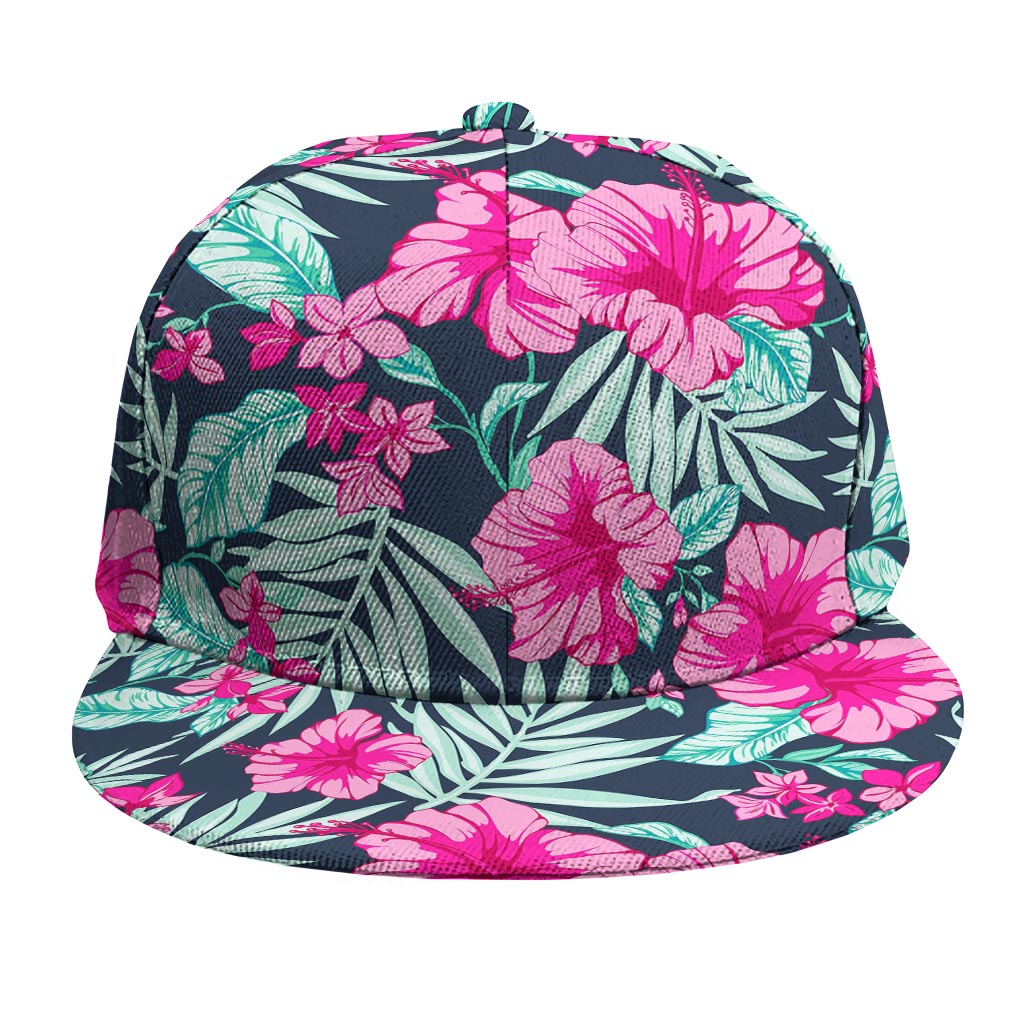 Pink Hibiscus Tropical Pattern Print Snapback Cap