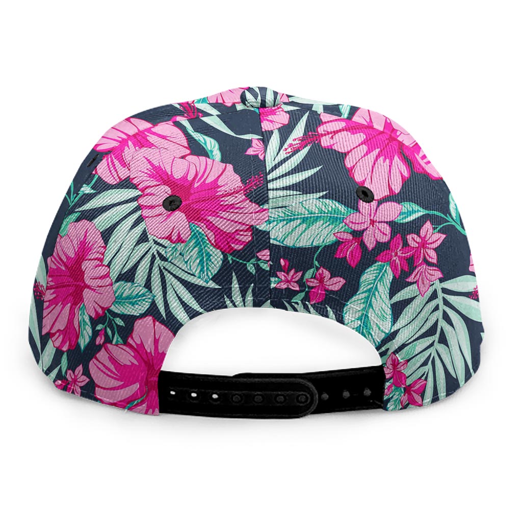 Pink Hibiscus Tropical Pattern Print Snapback Cap