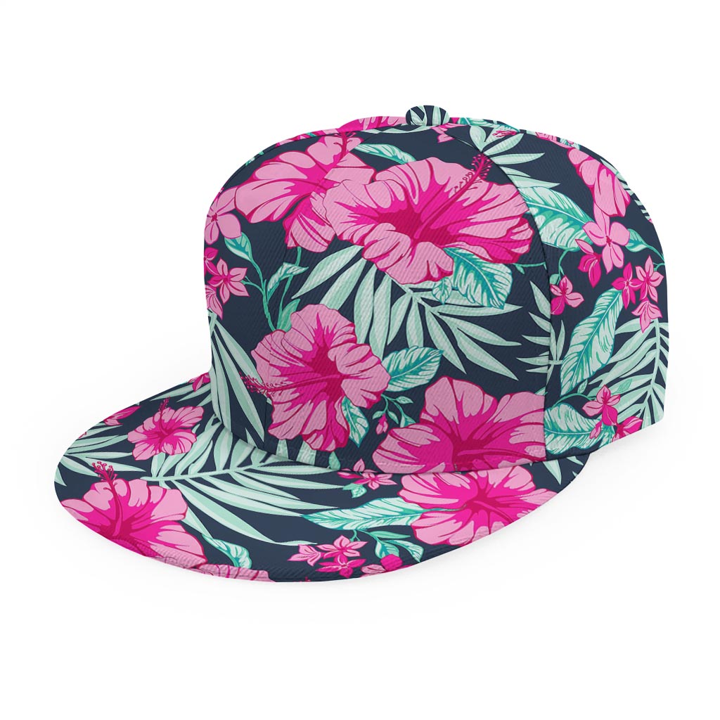 Pink Hibiscus Tropical Pattern Print Snapback Cap