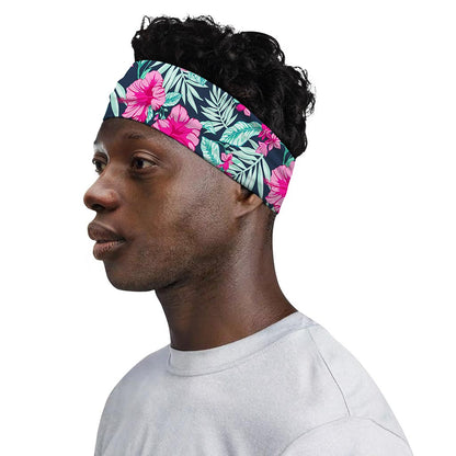 Pink Hibiscus Tropical Pattern Print Sports Headband