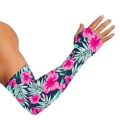 Pink Hibiscus Tropical Pattern Print Sun Protection Arm Sleeves