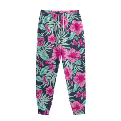 Pink Hibiscus Tropical Pattern Print Sweatpants