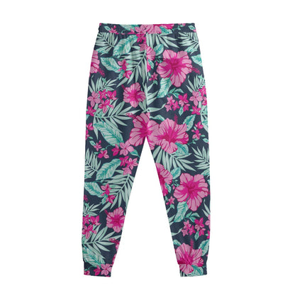 Pink Hibiscus Tropical Pattern Print Sweatpants