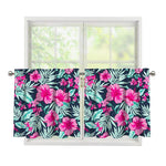 Pink Hibiscus Tropical Pattern Print Tier Curtains