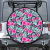 Pink Hibiscus Tropical Pattern Print Tire Cover