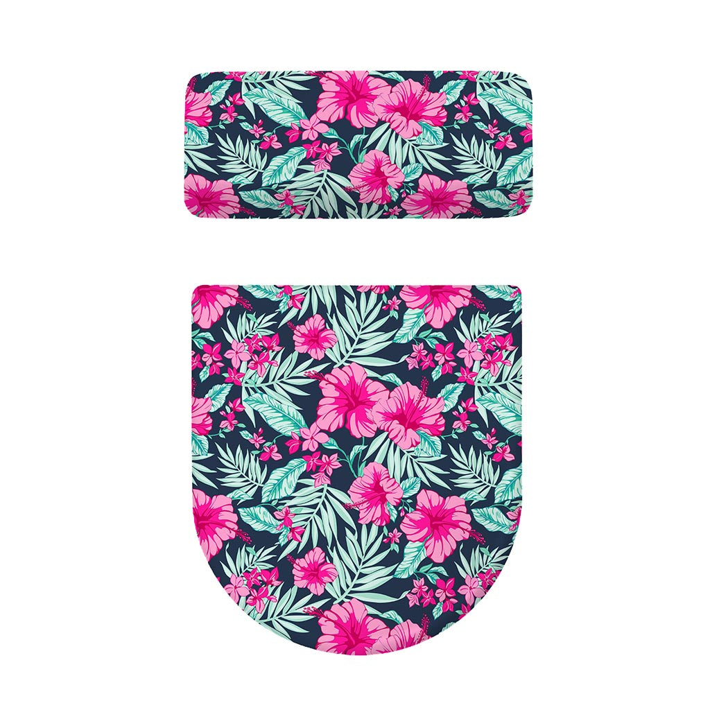 Pink Hibiscus Tropical Pattern Print Toilet Lid And Tank Cover Set