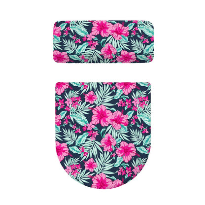 Pink Hibiscus Tropical Pattern Print Toilet Lid And Tank Cover Set