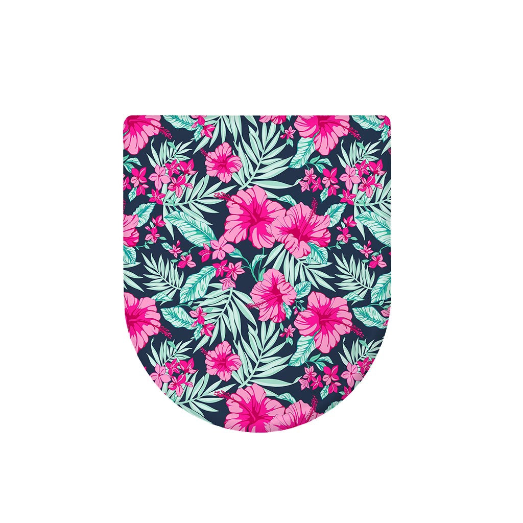 Pink Hibiscus Tropical Pattern Print Toilet Lid Cover
