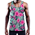 Pink Hibiscus Tropical Pattern Print Men's Workout Tank Top