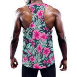 Pink Hibiscus Tropical Pattern Print Training Tank Top