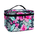 Pink Hibiscus Tropical Pattern Print Travel Makeup Bag