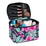 Pink Hibiscus Tropical Pattern Print Travel Makeup Bag