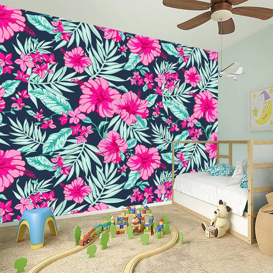 Pink Hibiscus Tropical Pattern Print Wall Sticker