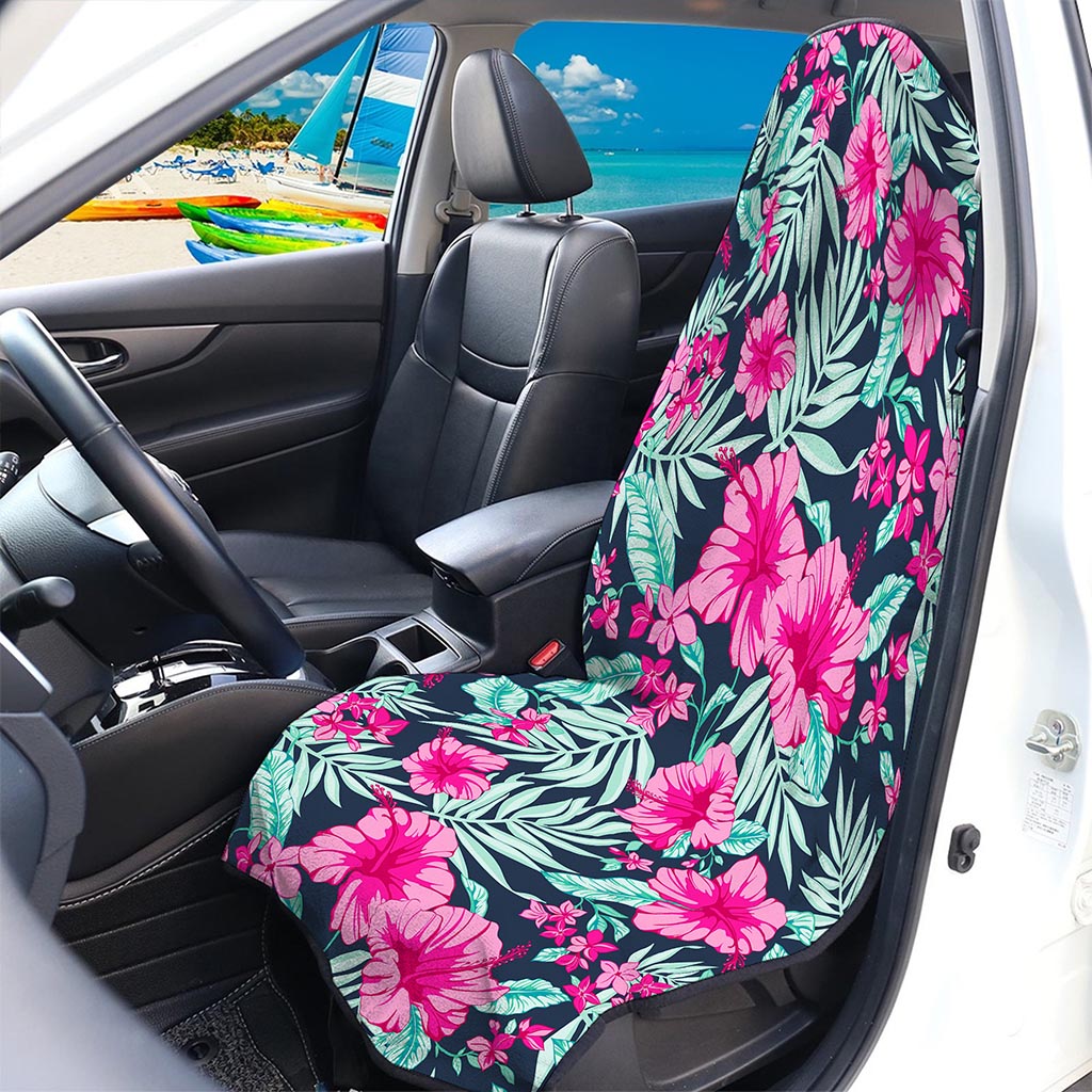 Pink Hibiscus Tropical Pattern Print Waterproof Car Seat Cover