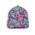 Pink Hibiscus Tropical Pattern Print White Mesh Trucker Hat