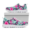Pink Hibiscus Tropical Pattern Print White Running Shoes