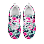 Pink Hibiscus Tropical Pattern Print White Running Shoes