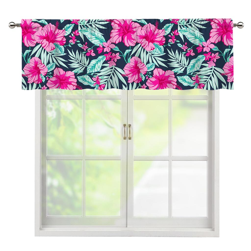 Pink Hibiscus Tropical Pattern Print Window Valance