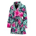 Pink Hibiscus Tropical Pattern Print Women's Bathrobe