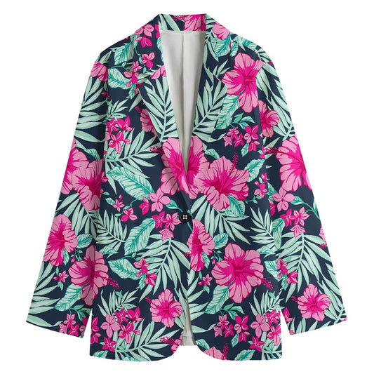 Pink Hibiscus Tropical Pattern Print Women's Blazer