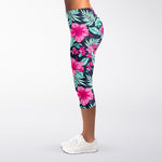 Pink Hibiscus Tropical Pattern Print Women's Capri Leggings