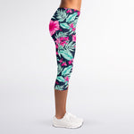 Pink Hibiscus Tropical Pattern Print Women's Capri Leggings