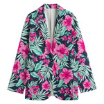 Pink Hibiscus Tropical Pattern Print Women's Cotton Blazer