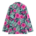 Pink Hibiscus Tropical Pattern Print Women's Cotton Blazer