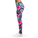 Pink Hibiscus Tropical Pattern Print Women's Leggings