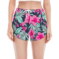 Pink Hibiscus Tropical Pattern Print Women's Split Running Shorts