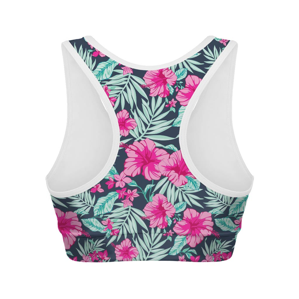 Pink Hibiscus Tropical Pattern Print Women's Sports Bra