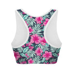 Pink Hibiscus Tropical Pattern Print Women's Sports Bra