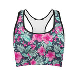 Pink Hibiscus Tropical Pattern Print Women's Sports Bra