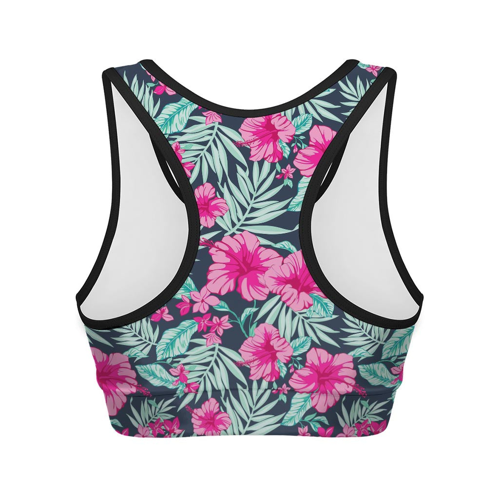 Pink Hibiscus Tropical Pattern Print Women's Sports Bra