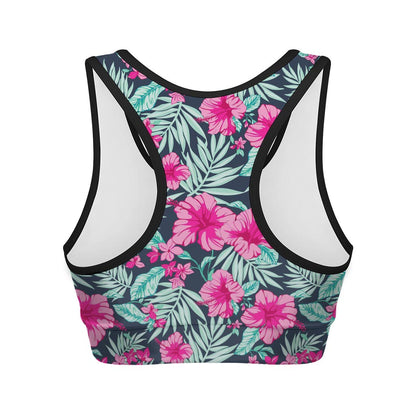 Pink Hibiscus Tropical Pattern Print Women's Sports Bra