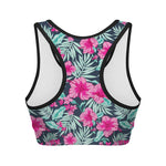 Pink Hibiscus Tropical Pattern Print Women's Sports Bra
