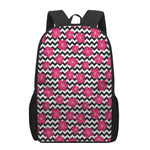 Pink Hibiscus Zigzag Pattern Print 17 Inch Backpack