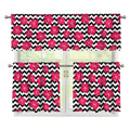 Pink Hibiscus Zigzag Pattern Print 3 Piece Kitchen Curtains