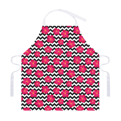 Pink Hibiscus Zigzag Pattern Print Adjustable Apron