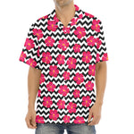 Pink Hibiscus Zigzag Pattern Print Aloha Shirt