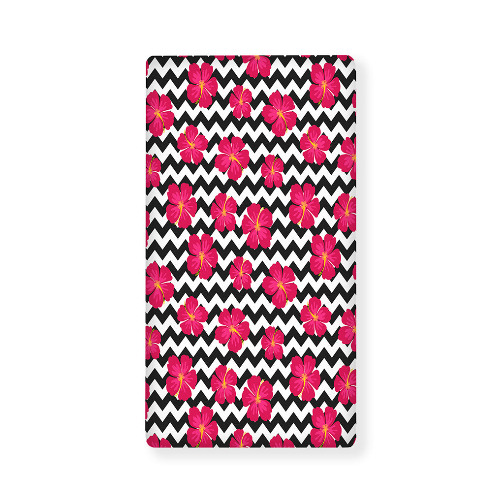 Pink Hibiscus Zigzag Pattern Print Baby Crib Sheet