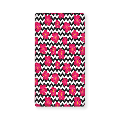 Pink Hibiscus Zigzag Pattern Print Baby Crib Sheet
