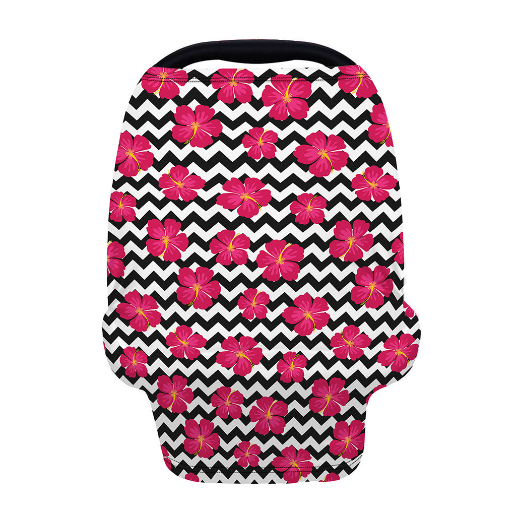 Pink Hibiscus Zigzag Pattern Print Baby Seat Cover