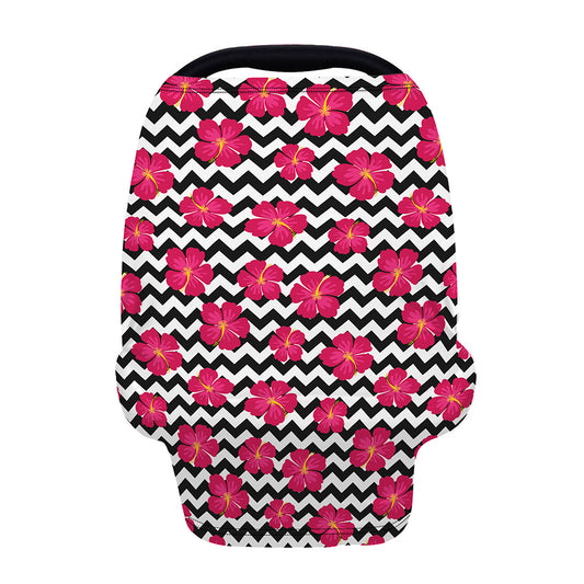Pink Hibiscus Zigzag Pattern Print Baby Seat Cover