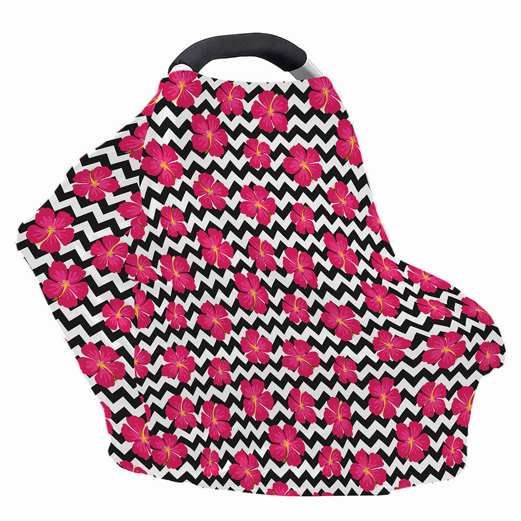 Pink Hibiscus Zigzag Pattern Print Baby Seat Cover