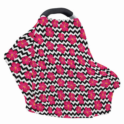 Pink Hibiscus Zigzag Pattern Print Baby Seat Cover