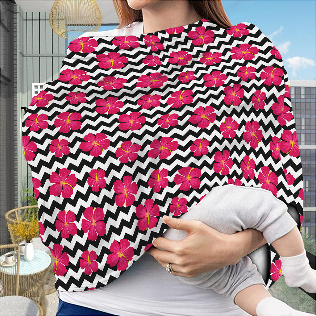 Pink Hibiscus Zigzag Pattern Print Baby Seat Cover