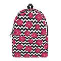 Pink Hibiscus Zigzag Pattern Print School Backpack